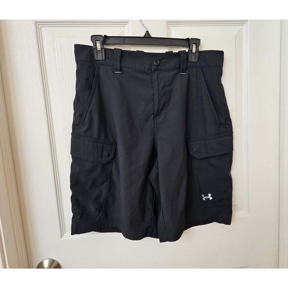 Under Armour HeatGear Cargo Golf Shorts Mens 32 Black Loose Fit Performance